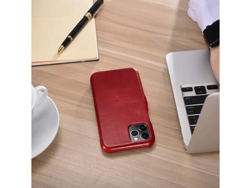 iPhone 11 Pro - iCarer Vintage Series (Side-open) Echtleder Flip Case, Rot – 4