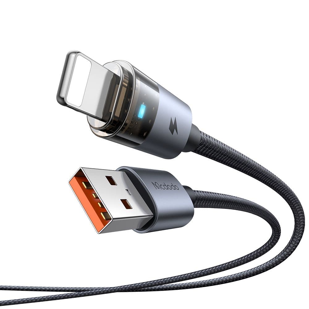McDodo - Lightning to USB-A, Transparent Cable with Charging Light, 1.2m, noir