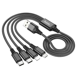 Hoco X76 4-in-1 Super Charging Cable - Hoco USB-C vers USB-C, Lightning & Micro, rouge/noir/bleu, aluminium/nylon – Bild 1
