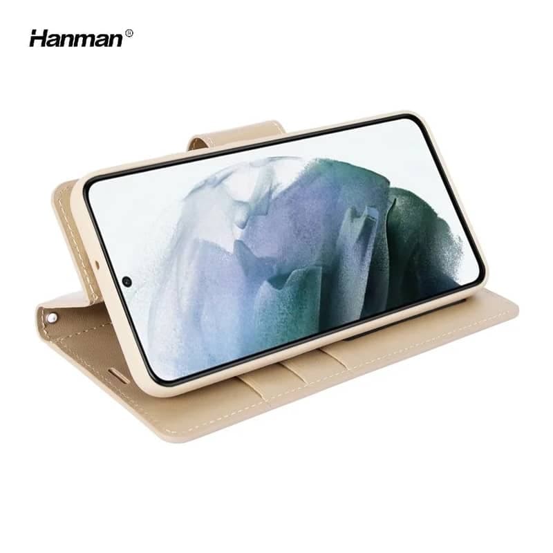Samsung Galaxy S24 Plus - Custodia flip Hanman Mill con 3 scomparti per carte, oro – 3