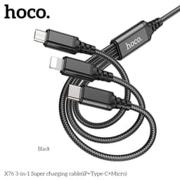 Hoco X76 3-in-1 Super charging cable(iP+Type-C+Micro), black – Bild 1