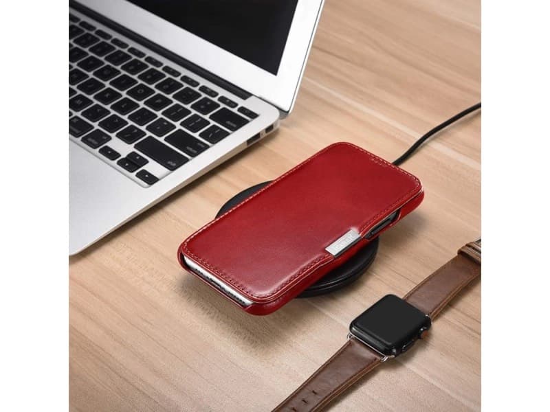 iPhone 11 Pro - iCarer Vintage Series (Side-open) Echtleder Flip Case, Rot – 2