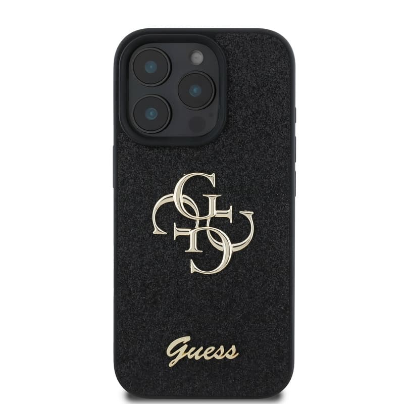 iPhone 16 Pro Max - Guess PU Fixed Glitter 4G Custodia posteriore con logo in metallo (GUHCP16XHG4SGK), Nero – 2