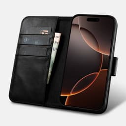 iPhone 16 Pro Max - iCarer Oil Wax Premium Genuine Leather Detachable 2 in 1 Wallet Flip Case con RFID Blocker, nero – Bild 2