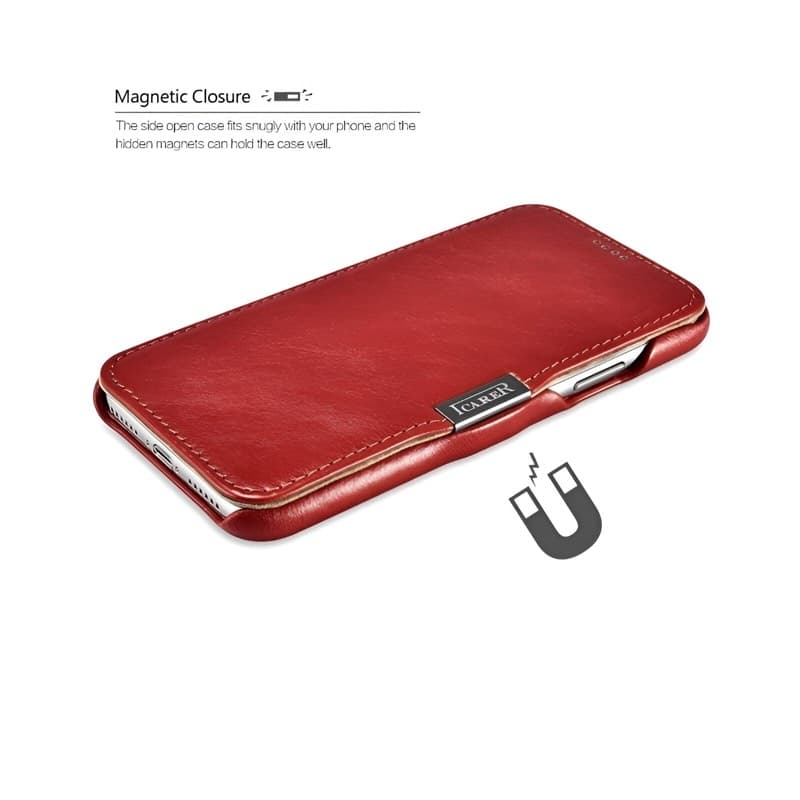iCarer - iPhone Xs Max - Flipcase in vera pelle Serie Vintage ad apertura laterale, rosso (RI904-RD) – 2