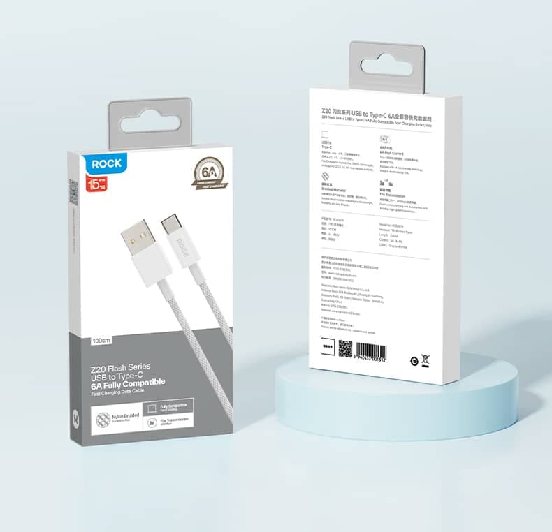 ROCK Z20 USB-A zu USB-C Kabel 100 cm – 6A Schnelllade- & Datenkabel, gewoben, weiss – 2