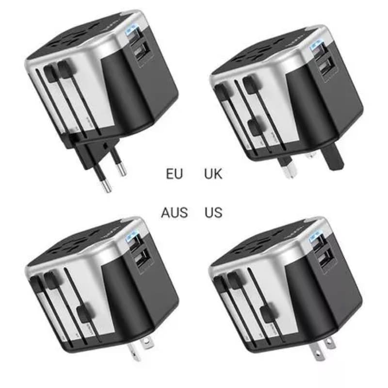HOCO AC5 Travel Companion – Universeller Reiseadapter mit 2× USB & 1× Steckdose, schwarz/grau – 4