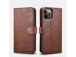 iPhone 12 Pro Max - iCarer Crazy Horse genuine leather wallet case, 2in1 with RFID protection, brown – Bild 2