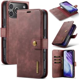 iPhone 17 Pro - DG.MING Flip Case, 3 emplacements pour cartes, fermeture magnétique, aspect cuir, rouge – Bild 1
