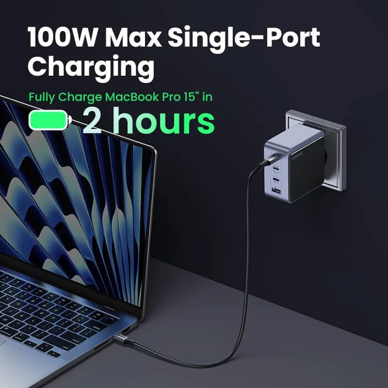 Ugreen - Caricabatterie rapido Nexode S GaN, 100W, 4 porte (3x USB-C / 1x USB-A), nero – 4
