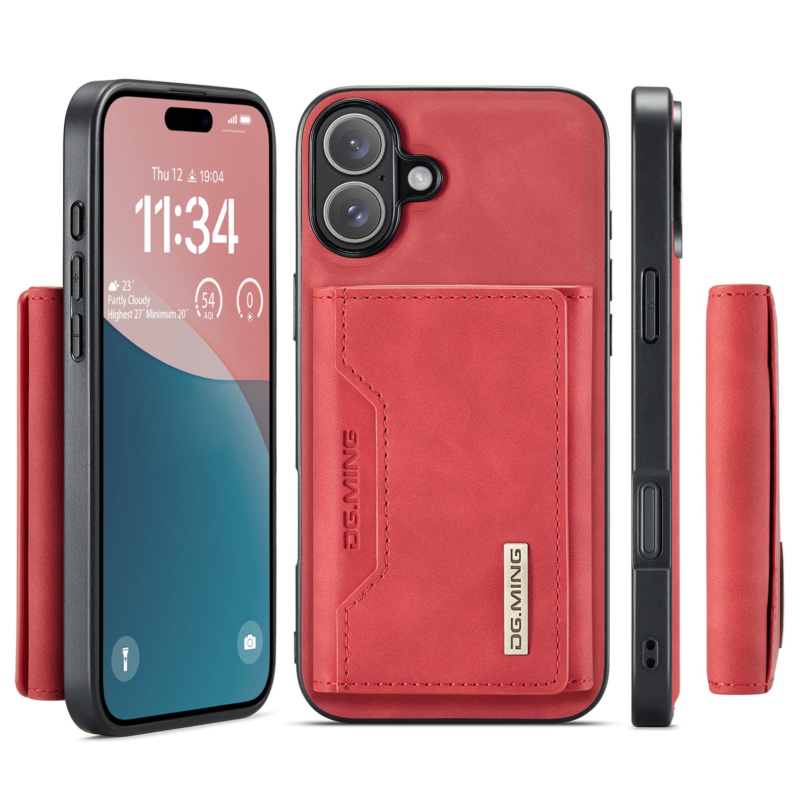 iPhone 13 Mini - DG.MING Back Case, aspect cuir, porte-cartes & fermeture magnétique, Housse de protection, Rouge