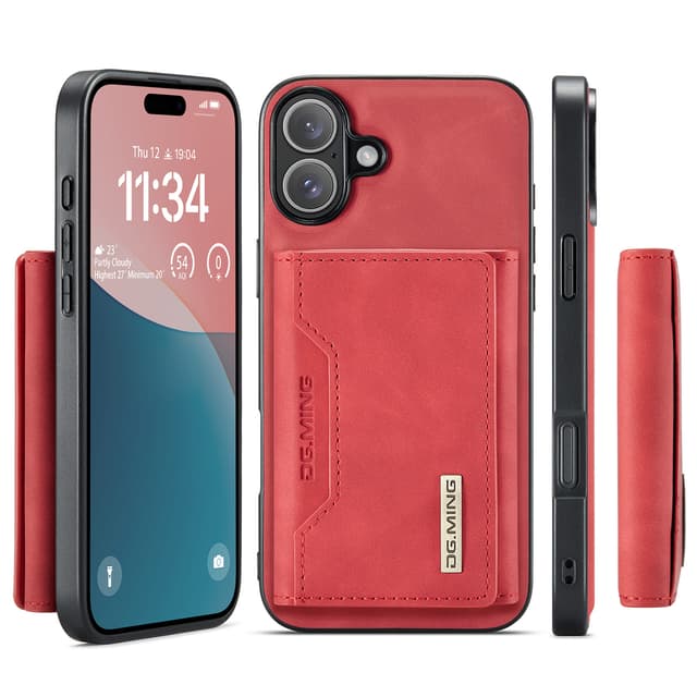 iPhone 13 Mini - DG.MING Back Case, leather look, card slots & magnetic closure, protective case, red