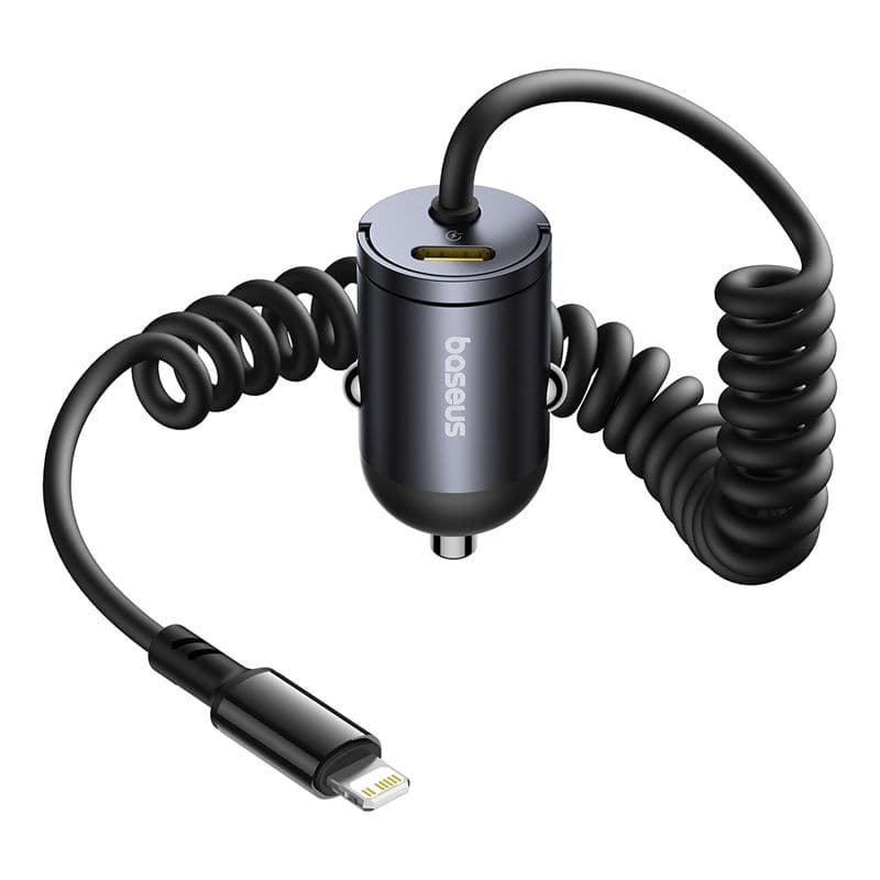 Baseus - Tiny Star Mini Car Charger, Fast Charging Lightning Cable + USB-C Port, 30W, noir
