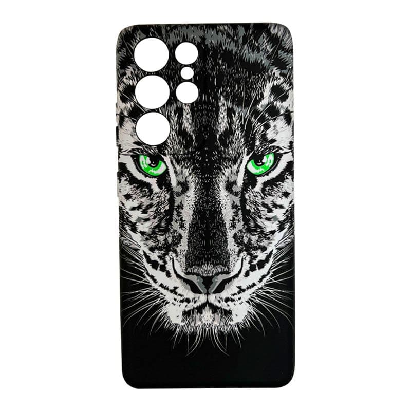 Samsung Galaxy S21 Ultra – Actec Backcase Grey Tiger mit grünen Augen & Raubkatzen-Design, Schwarz