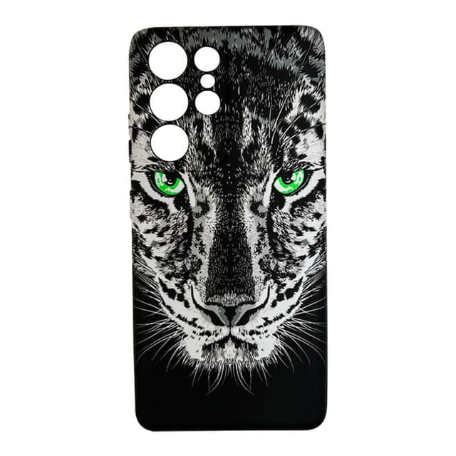 Samsung Galaxy S21 Ultra – Actec Backcase Grey Tiger mit grünen Augen & Raubkatzen-Design, Schwarz