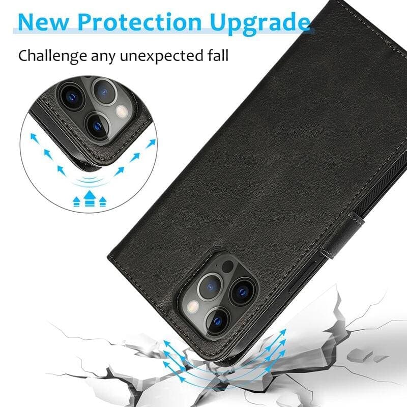 iPhone 13 Mini - Étui à rabat magnétique 2en1 avec emplacements pour cartes & dragonne, noir – 3