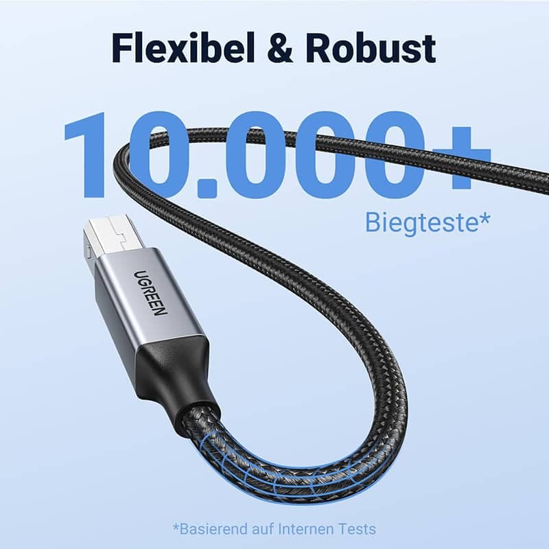 Ugreen – USB-A auf USB-B 2.0 Druckerkabel – Alugehäuse 3 m (US369 / 80804), schwarz/grau – 3