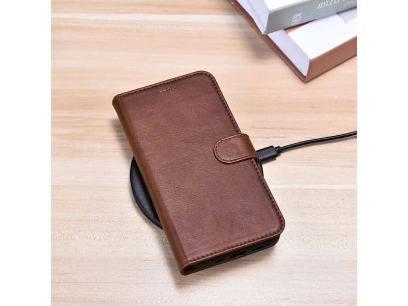 iPhone 12 Pro Max - iCarer Crazy Horse Etui portefeuille en cuir véritable, 2en1 avec protection RFID, marron