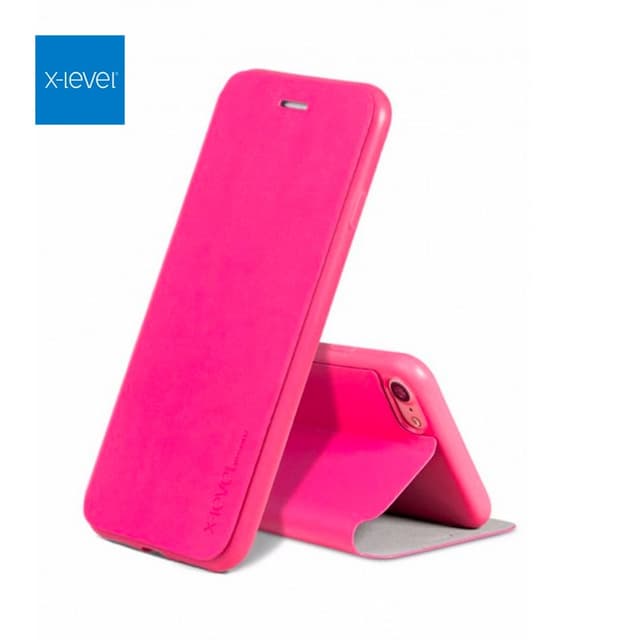 Samsung Galaxy A6+ (2018) - Custodia flip X-Level FIBColor, in ecopelle, protezione a 360°, rosa