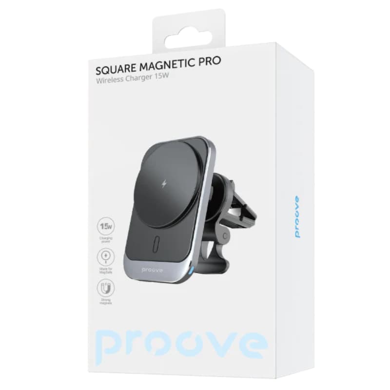 Proove - Supporto magnetico quadrato Pro per auto con caricatore wireless, nero – 3