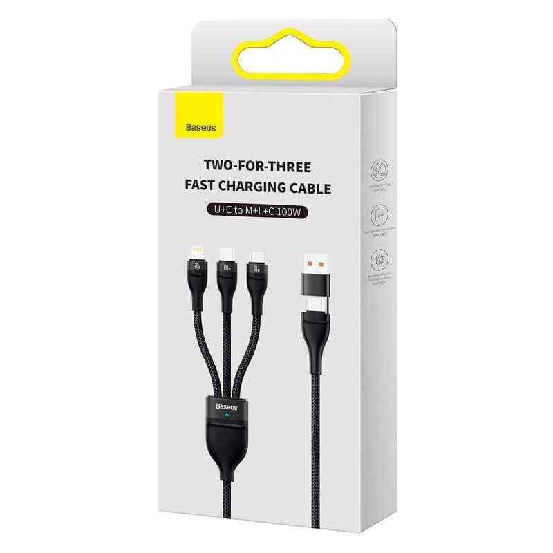 Baseus - Flash Serie Ⅱ - 2-in-1 Ladekabel U+C auf M+L+C, 100W 1.2m, Schwarz (CASS030101) – 2