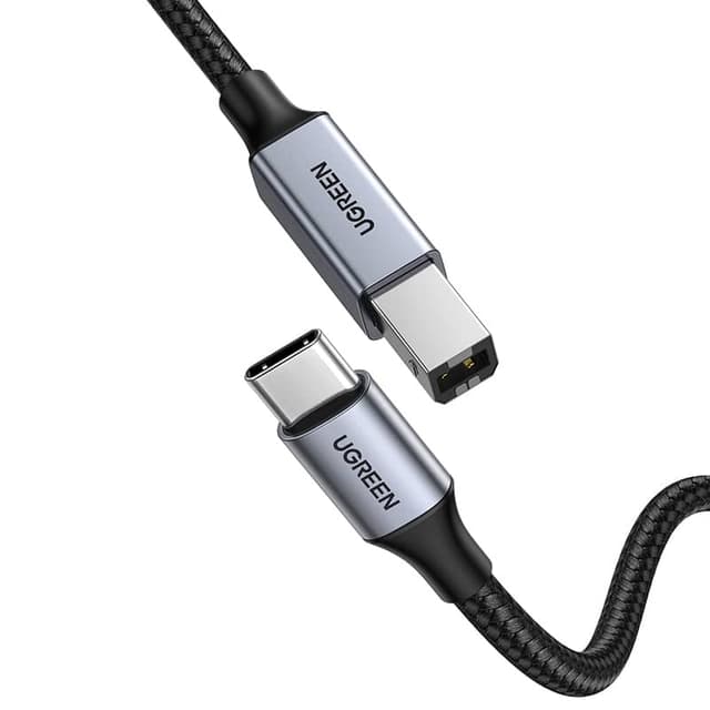 Ugreen - Câble d'imprimante USB-C vers USB-B 2.0 - boîtier en aluminium 3 m (US370 / 80808), noir/gris