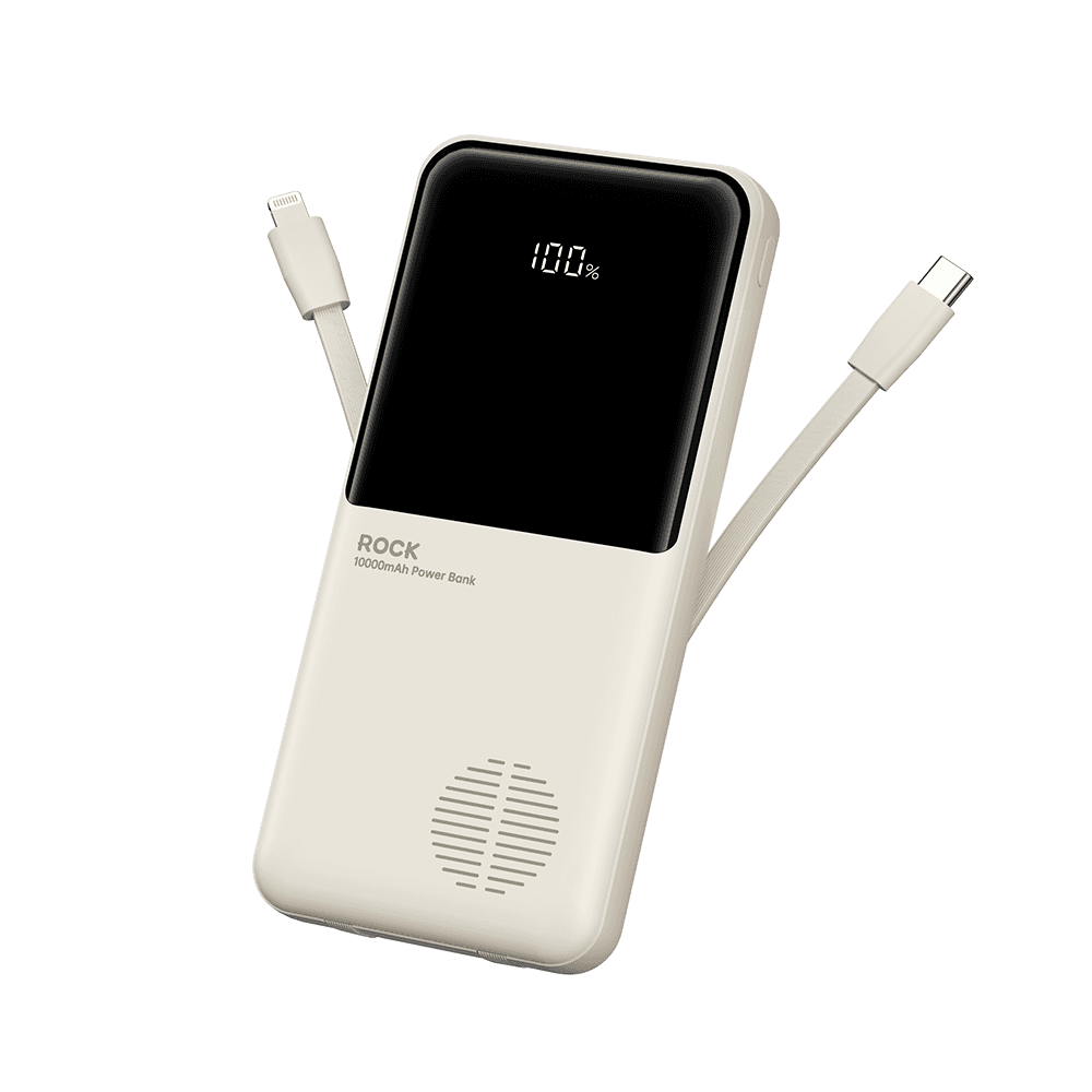 Rock - P55 10000mAh, Powerbank con cavi integrati, Beige