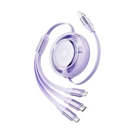 Rock L10 Honeycomb 3in1 data cable - Micro-USB, USB-C, Lightning, Purple – Bild 1