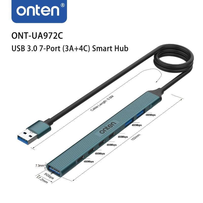 UA972C - Onten USB-A 7-in-1 (3A+AC) Port Smart Hub – 2