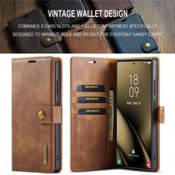 Samsung Galaxy S25 FE - DG.MING Flip Case, 3 compartiments pour cartes, fermeture magnétique, aspect cuir, marron – Bild 1