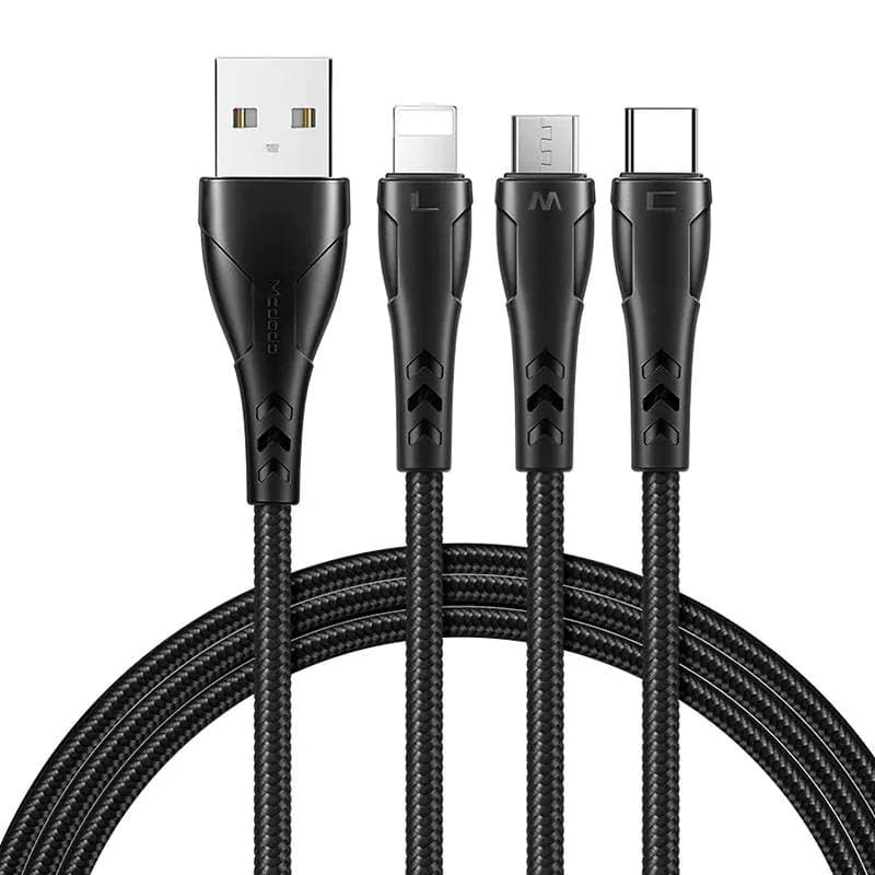 McDodo - Câble de données 3 en 1, USB-A vers Lightning / USB-C / Micro-USB, 1.2m, noir