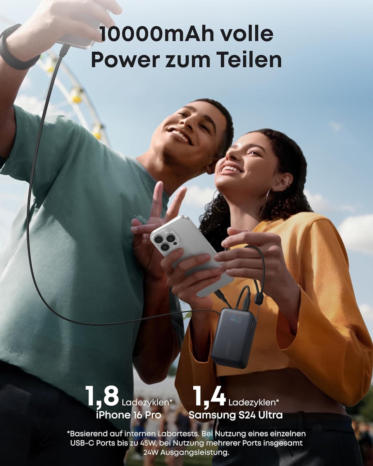 Anker - Powerbank Nano con cavo integrato, 45W, 10000mAh, USB-C, nero – 3