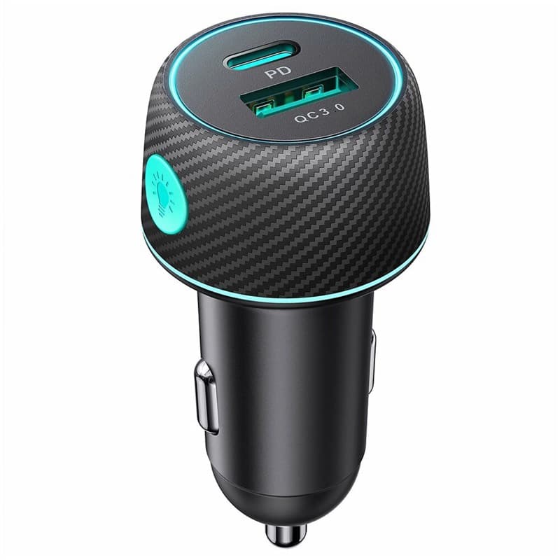 Joyroom - JR-CCN01 60W 1A+1C Caricabatterie da auto multicolore con pulsante luminoso - Nero
