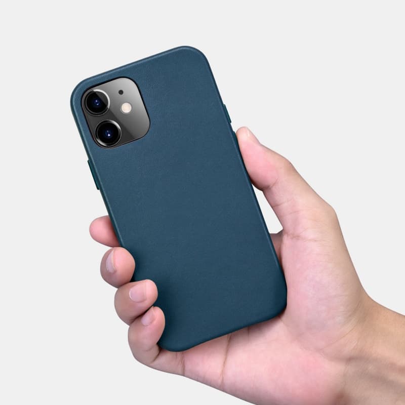 iPhone 12 Mini - iCarer - coque arrière en cuir véritable bleu foncé (RIX1205-GN) – 2