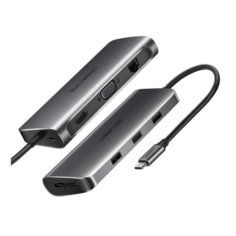 Ugreen – USB-C Hub 10-in-1 mit Audio, HDMI, VGA, LAN, SD/TF & PD (CM179 / 80133), grau/schwarz