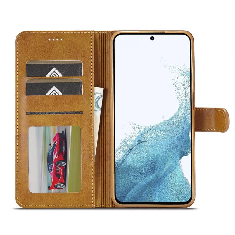Samsung Galaxy Note 20 - LC.IMEEKE Wallet Etui mit 3 Kartenfächern & Magnetverschluss, hellbraun/orange – 4