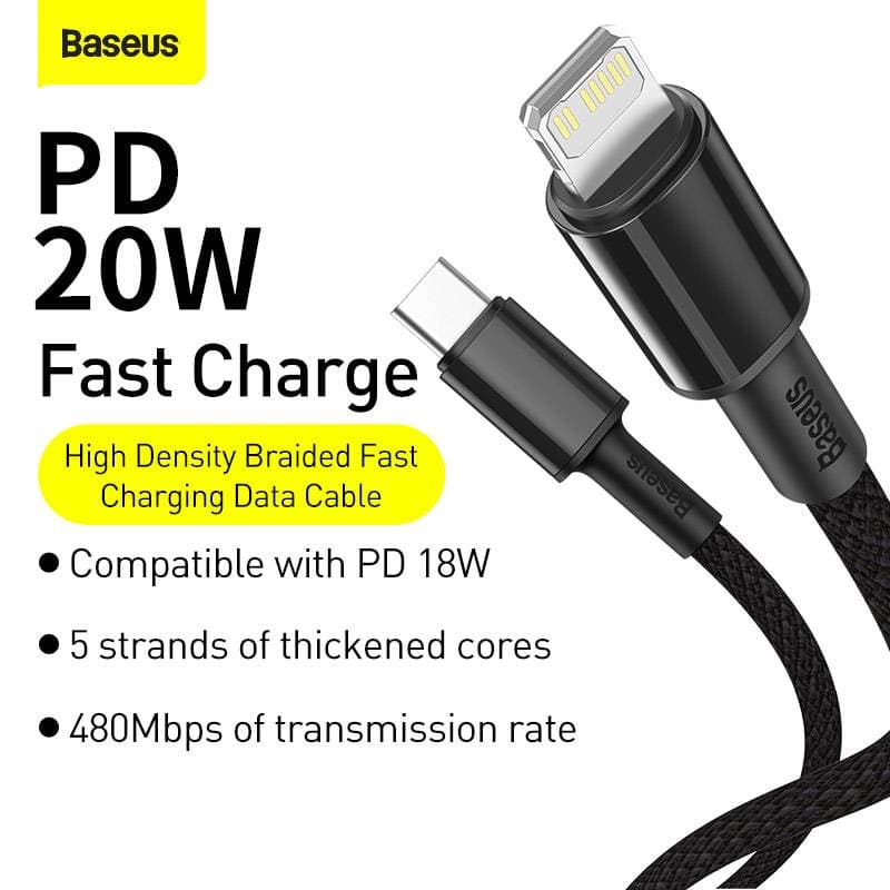 Baseus - Cavo di ricarica rapida ad alta densità da Tipo-C a iP PD, 20W 1m, nero (CATLGD-01) – 4