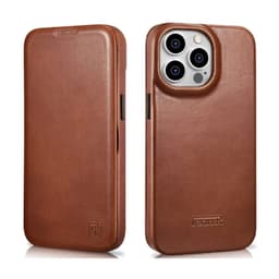 iPhone 14 Pro - iCarer Oil Wax Premium véritable cuir folio marron dos avec Magsafe (AKI14220706-BN) – Bild 1