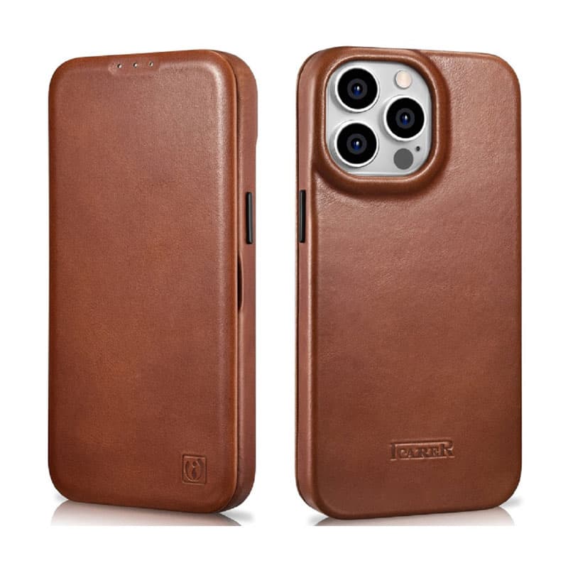 iPhone 14 Pro - iCarer Oil Wax Premium Echtleder Folio braun Rückseite mit Magsafe (AKI14220706-BN)