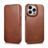 iPhone 14 Pro - iCarer Oil Wax Premium véritable cuir folio marron dos avec Magsafe (AKI14220706-BN)