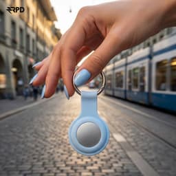 Porte-clés AirTag - Étui en silicone RPD avec anneau métallique, gris lavande – Bild 2