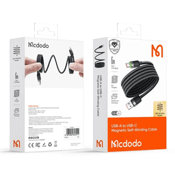 McDodo - USB-A to USB-C Magnetic Self Winding Cable, Fast Charging,1.2m, Schwarz – Bild 8