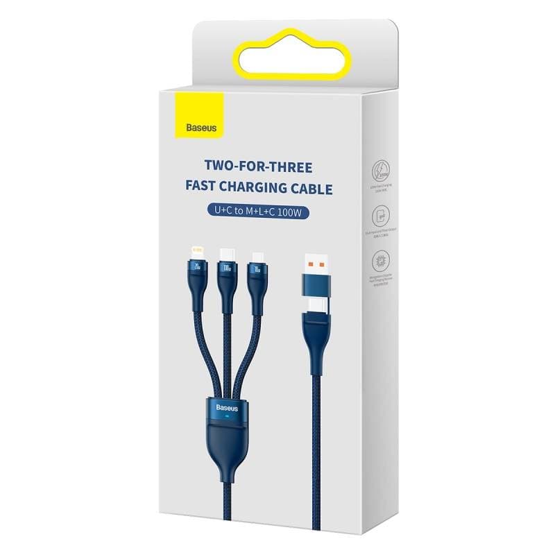 Baseus - Flash Serie Ⅱ - 2-in-1 Ladekabel U+C auf M+L+C, 100W 1.2m, Blau (CASS030103) – 2