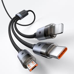 McDodo - Câble 3 en 1, transparent, USB-A vers C + Lightning + Micro-USB, 1,2 m, noir – Bild 4