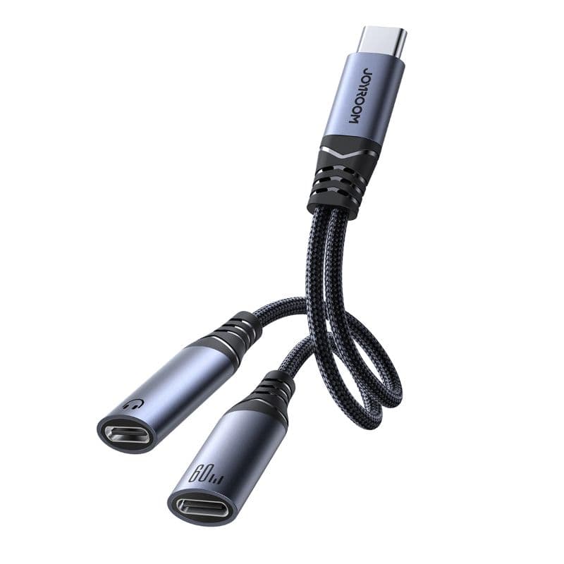 Joyroom - SY-C03 2-in-1 Audio Adapter (Type-C zu 2x Type-C), 60W, Schwarz