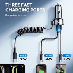 Joyroom - JR-CL07 Chargeur de voiture filaire 72W 3-en-1(Type-C), noir – Bild 2