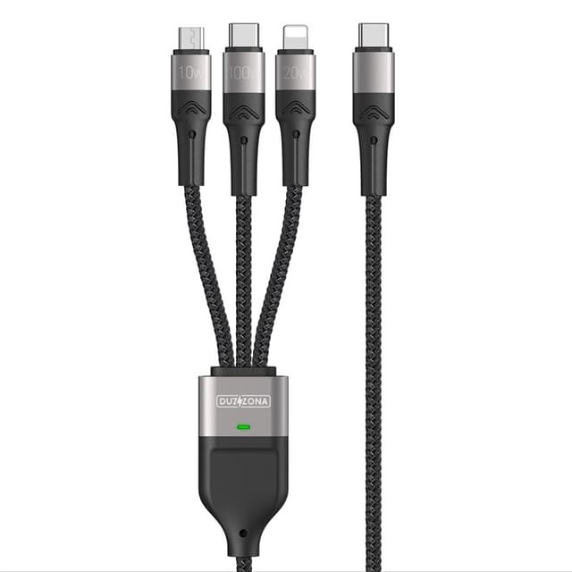 DUZZONA - 3-in-1 USB-C, 1.3m, Schwarz - Lightning, Micro USB, Typ-C Adapter, 100W Schnellladung