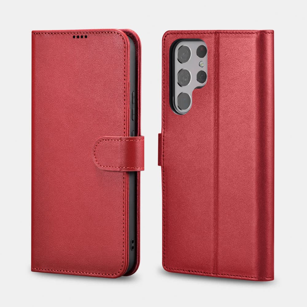Samsung S22 Ultra - iCarer Echtleder Flip Case rot (AKSM06)