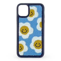 iPhone 13/14 - Custodia a maglia Flower Smiles - Blu con ricamo – Bild 1