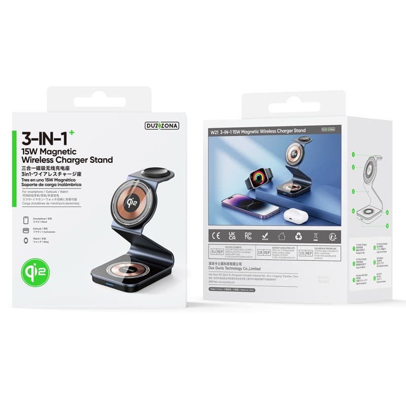 DUZZONA - Caricabatterie wireless magnetico W21 Qi2 3-in-1, nero – 4
